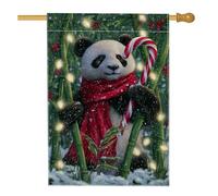 Bandiera da giardino a forma di panda di Natale, sciarpa rossa con orso carino, decorazione per le vacanze, striscione in iuta su entrambi i lati per decorazione esterna del prato 71 x 101