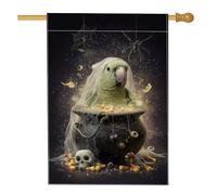 Bandiera da giardino a forma di pappagallo di Halloween, bandiera da giardino con uccello verde spettrale, striscione decorativo per la casa, bandiera in iuta su entrambi i lati, decorazione per