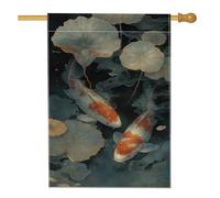Bandiera da giardino a forma di pesce carpa, decorazione per esterni con ninfee bianche e nere, in iuta su entrambi i lati, per primavera ed estate, decorazione per prato, 71 x 101 cm