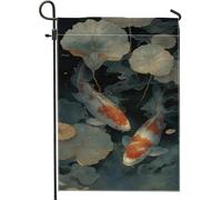 Bandiera da giardino a forma di pesce carpa, decorazione per esterni con ninfee bianche e nere, in iuta su entrambi i lati, per primavera ed estate, 30,5 x 45,7 cm