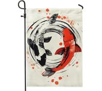 Bandiera da giardino a forma di pesce carpa, striscione decorativo per esterni nero e rosso, decorazione estiva per la casa, bandiera da cortile su entrambi i lati per la decorazione del prato 30,5 x