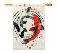 Bandiera da giardino a forma di pesce carpa, striscione decorativo per esterni nero e rosso, decorazione estiva per la casa, bandiera da cortile su entrambi i lati per la decorazione del prato 71 x