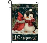 Bandiera da giardino a forma di pinguino, con fiocchi di neve cardinali e fiocchi di neve, rossa su entrambi i lati, piccola bandiera da giardino per esterni, portico, prato, patio, terrazza, 30,5 x