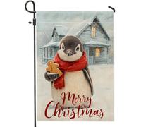 Bandiera da giardino a forma di pinguino, con omino di pan di zenzero e neve, colore rosso, doppia faccia, piccola bandiera da giardino per esterni, prato, portico, patio, ingresso, 30,5 x 45,7 cm