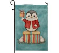 Bandiera da giardino a forma di pinguino, confezione regalo natalizia fantasiosa, in iuta color foglia di tè, su entrambi i lati, piccola bandiera da giardino per esterni, patio, prato, portico