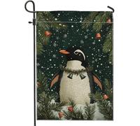 Bandiera da giardino a forma di pinguino, decorazione invernale per le vacanze, doppia faccia in iuta per esterni, bandiera da cortile per Natale, decorazione per prato con campane natalizie 30,5 x