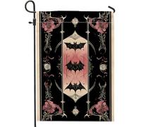 Bandiera da giardino a forma di pipistrello di Halloween, decorazione gotica vintage nera, bandiera da giardino in iuta su entrambi i lati, decorazione autunnale per esterni, spettrale ornamento