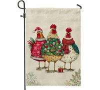 Bandiera da giardino a forma di pollo, cappello di Babbo Natale con albero di Natale rosso su entrambi i lati, piccola bandiera da giardino per esterni, patio, prato, portico anteriore, balcone, 30,5