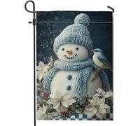 Bandiera da giardino a forma di pupazzo di neve, decorazione invernale blu, su entrambi i lati, per esterni, per le festività natalizie, graziosa decorazione per portico per prato e patio, 30,5 x 45,7