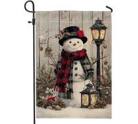 Bandiera da giardino a forma di pupazzo di neve, lanterna rustica invernale natalizia rossa su entrambi i lati, decorativa, per esterni, portico, prato, patio, terrazza, 30,5 x 45,7 cm
