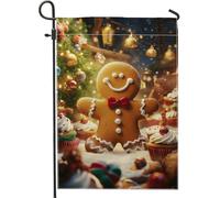 Bandiera da giardino a forma di pupazzo di pan di zenzero, decorazione per feste festive, bandiera del cortile stagionale di Natale, decorazione per prato in iuta double face, accessorio per la casa