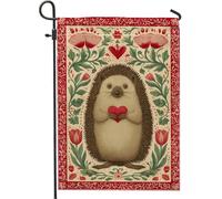 Bandiera da giardino a forma di riccio, motivo floreale rosso a forma di cuore, decorazione per la casa, bandiera su entrambi i lati, per San Valentino, decorazione per prato all'aperto, 30,5 x 45,7