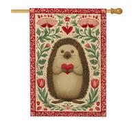 Bandiera da giardino a forma di riccio, motivo floreale rosso a forma di cuore, decorazione per la casa, bandiera su entrambi i lati, per San Valentino, decorazione per prato all'aperto, 71 x 101 cm