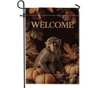 Bandiera da giardino a forma di scimmia autunnale, tonalità calda, bella zucca, decorazione per la casa, bandiere da giardino, tessuto double face, decorazione per esterni del prato, 30,5 x 45,7 cm