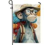 Bandiera da giardino a forma di scimmia, bandiera blu a tema avventura, decorazione per esterni su entrambi i lati, in iuta, decorazione per feste estive per casa e cortile, 30,5 x 45,7 cm