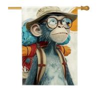 Bandiera da giardino a forma di scimmia, bandiera blu a tema avventura, decorazione per esterni su entrambi i lati, in iuta, decorazione per feste estive per casa e cortile, 71 x 101 cm