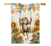 Bandiera da giardino a forma di scimmia, girasoli gialli e striscioni, decorazione per esterni, bandiera su entrambi i lati per prato in iuta per decorazione estiva per feste, 71 x 101 cm