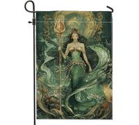 Bandiera da giardino a forma di sirena, bandiera verde mitica oceanica, stampa artistica su entrambi i lati, per la decorazione del prato esterno, bandiere estive per casa e cortile, 30,5 x 45,7 cm