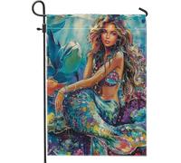 Bandiera da giardino a forma di sirena, decorazione primaverile subacquea colorata, striscione su entrambi i lati, decorazione per feste e feste all'aperto, 30,5 x 45,7 cm