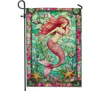 Bandiera da giardino a forma di sirena, decorazione subacquea con pesci colorati e conchiglie, decorazione estiva su entrambi i lati, 30,5 x 45,7 cm