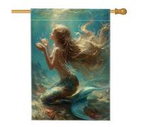 Bandiera da giardino a forma di sirena subacquea, bandiera blu oceanica, bandiera su entrambi i lati per cortile per la decorazione estiva all'aperto del prato 71 x 101 cm