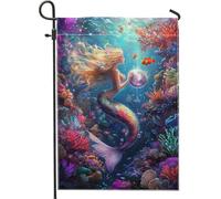 Bandiera da giardino a forma di sirena subacquea, decorazione colorata con scena oceanica per l'estate, opera d'arte su entrambi i lati per la decorazione del prato esterno 30,5 x 45,7 cm