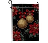 Bandiera da giardino a forma di stella di Natale, decorazione floreale rossa, striscione decorativo per la casa, bandiera in iuta su entrambi i lati, decorazione per esterni, 30,5 x 45,7 cm