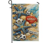 Bandiera da giardino a forma di stella marina, palla da calcio sportiva da spiaggia con conchiglie estive blu su entrambi i lati, piccola bandiera da giardino per esterni, patio, prato, portico