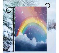 Bandiera da giardino a forma di stella nel cielo arcobaleno, 30,5 x 45,7 cm, double-face, decorazione primaverile per casa, cortile, stagionale, per esterni, decorazione per vacanze e esterni