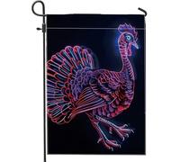 Bandiera da giardino a forma di tacchino fluo, uccellino rosso e blu, bandiere per decorazione esterna, bandiere double face, per cortile, feste, prato, 30,5 x 45,7 cm