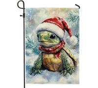 Bandiera da giardino a forma di tartaruga invernale con cappello di Babbo Natale, bandiere da esterno, decorazione per prato in iuta su entrambi i lati, decorazione per la casa festiva, 30,5 x 45,7 cm