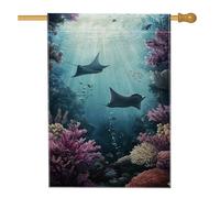 Bandiera da giardino a forma di vita marina oceanica, raggi di manta blu, barriera corallina, decorazione per la casa e il giardino, bandiera in tessuto su entrambi i lati, decorazione per prato