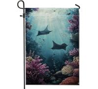 Bandiera da giardino a forma di vita marina oceanica, raggi di manta blu, barriera corallina, decorazione per la casa e il giardino, bandiera in tessuto su entrambi i lati, decorazione per esterni