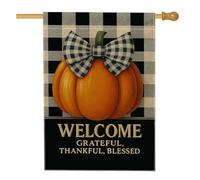 Bandiera da giardino a forma di zucca di benvenuto, decorazione per esterni con papillon arancione, striscione in iuta su entrambi i lati per la decorazione della casa del Ringraziamento, 71 x 101 cm