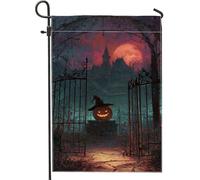 Bandiera da giardino a forma di zucca di Halloween, bandiera spettrale per la decorazione della casa al chiaro di luna, bandiera in tessuto su entrambi i lati, decorazione per esterni per festival