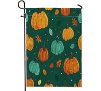Bandiera da giardino a forma di zucca di raccolto autunnale, zucche arancioni e verdi con foglie, decorazione da cortile esterno, banner double face in poliestere per la casa, 30,5 x 45,7