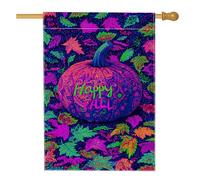 Bandiera da giardino a forma di zucca Happy Fall, decorazione autunnale colorata per esterni, striscione con motivo a foglie su entrambi i lati, perfetto per Halloween, Ringraziamento, decorazione per