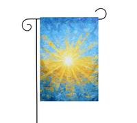Bandiera da giardino a forma geometrica con raggi dorati e sole radiante, 30 x 45 cm, verticale, double face, per fattoria, vacanze, decorazioni esterne
