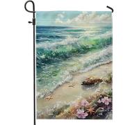 Bandiera da giardino a onde da spiaggia, decorazione estiva blu oceano, paesaggio costiero bandiera in iuta su entrambi i lati per decorazione esterna del prato 30,5 x 45,7 cm