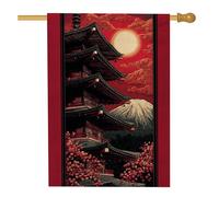 Bandiera da giardino a pagoda giapponese, decorazione per la casa con fiori di ciliegie rosse, striscione per esterni, bandiera su entrambi i lati, in tessuto, decorazione stagionale per prato, 71 x