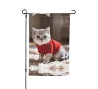 Bandiera da giardino a pelo corto con gatto a pelo corto, 30,5 x 45,7 cm, decorazione da cortile per esterni, stampa all-over resistente allo sbiadimento, striscione decorativo stagionale per patio