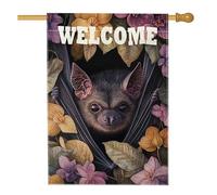 Bandiera da giardino a pipistrello, marrone scuro con creature magiche, decorazione per esterni, double face, in iuta autunnale, per Halloween, decorazione per prato, 71 x 101 cm