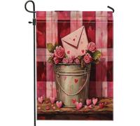 Bandiera da giardino a secchio, romantica, rustica, rose, cuori, San Valentino, pesca, double face, decorativa, per esterni, prato, portico, patio, ingresso, 30,5 x 45,7 cm