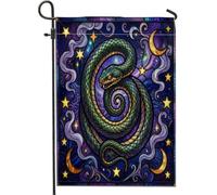 Bandiera da giardino a serpente, mistica fantasiosa stelle lune Halloween verde su entrambi i lati bandiere decorative per esterni per prato esterno portico patio ingresso 30,5 x 45,7 cm
