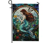 Bandiera da giardino a sirena, multicolore a tema oceano, decorazione per esterni, bandiera nautica primaverile ed estate, bandiere artistiche su entrambi i lati per la decorazione del prato 30,5 x