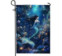 Bandiera da giardino a sirena subacquea, con scena dell'oceano blu, decorazione per esterni a due lati, decorazione estiva, elegante bandiera da cortile per la casa e il giardino, 30,5 x 45,7 cm