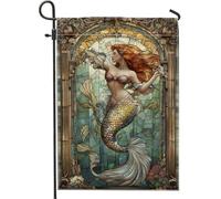 Bandiera da giardino a sirena, vivace scena oceanica, decorazione per esterni, striscione artistico su entrambi i lati per decorazioni estive, bandiera da cortile in stile nautico, 30,5 x 45,7 cm