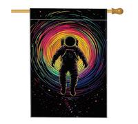 Bandiera da giardino a spirale astronauta, a tema spaziale arcobaleno, striscione decorativo per esterni, in tessuto su entrambi i lati, bandiera da cortile per feste di vacanza, decorazione per prato