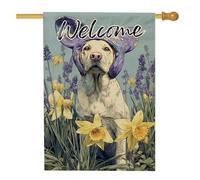 Bandiera da giardino a tema cane primaverile estate floreale, fiori gialli e lavanda cucciolo decorazione per la casa, bandiera su entrambi i lati per cortile decorazione per prato esterno 71 x 101 cm