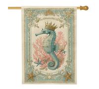 Bandiera da giardino a tema cavallucci marini a tema oceano, striscione decorativo per la casa con cavallo coronato blu, bandiera da cortile in iuta su entrambi i lati, per decorazione estiva per